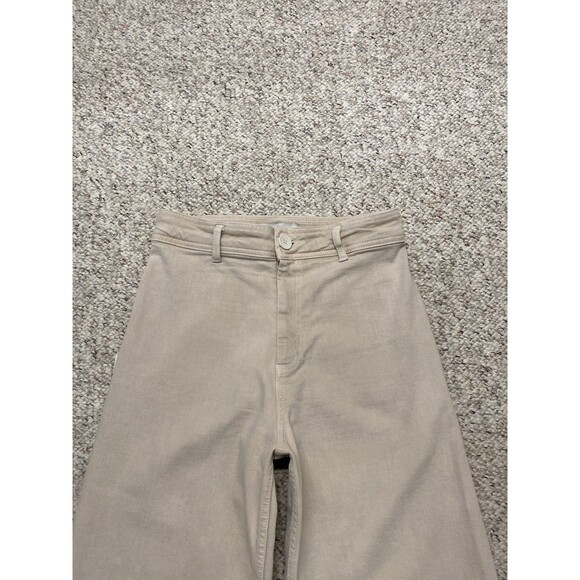 Zara High-Rise The Marine Straight Wide Leg Raw Hem Tan/Cream 6 - Picture 5 of 9